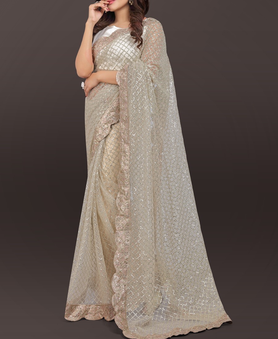 VF - Diva white sequence embroidered saree