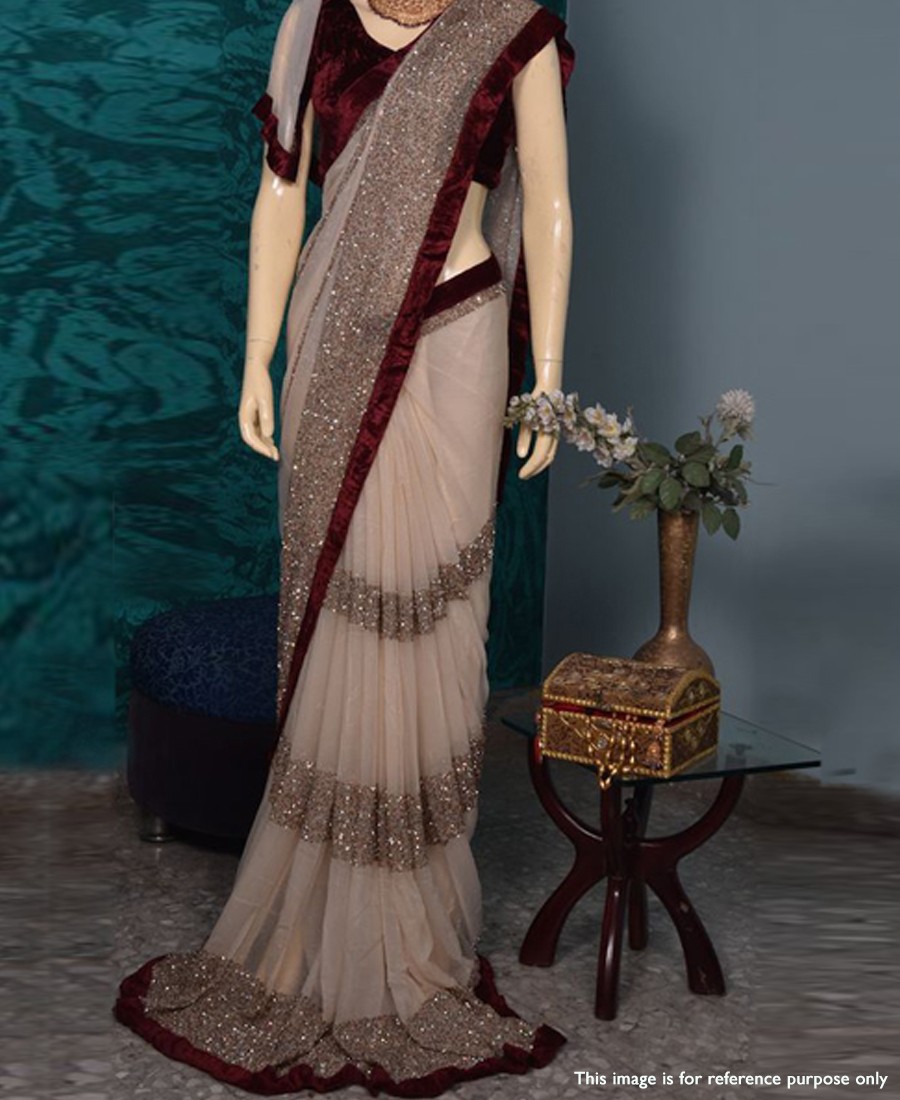 RE - Partywear velvet lace border Georgette fabric saree with sequence work