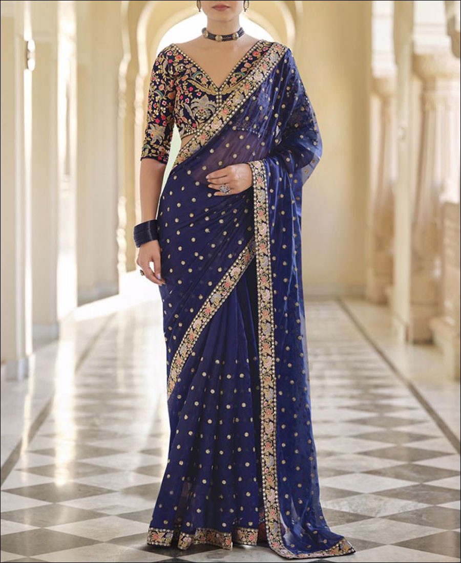 Blue color Rangoli Silk Emboidery Saree