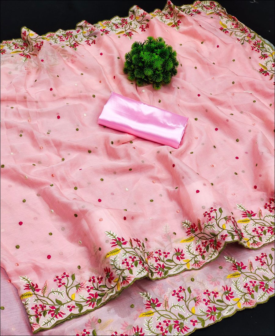 Pink color Moss Chiffon Partywear Saree