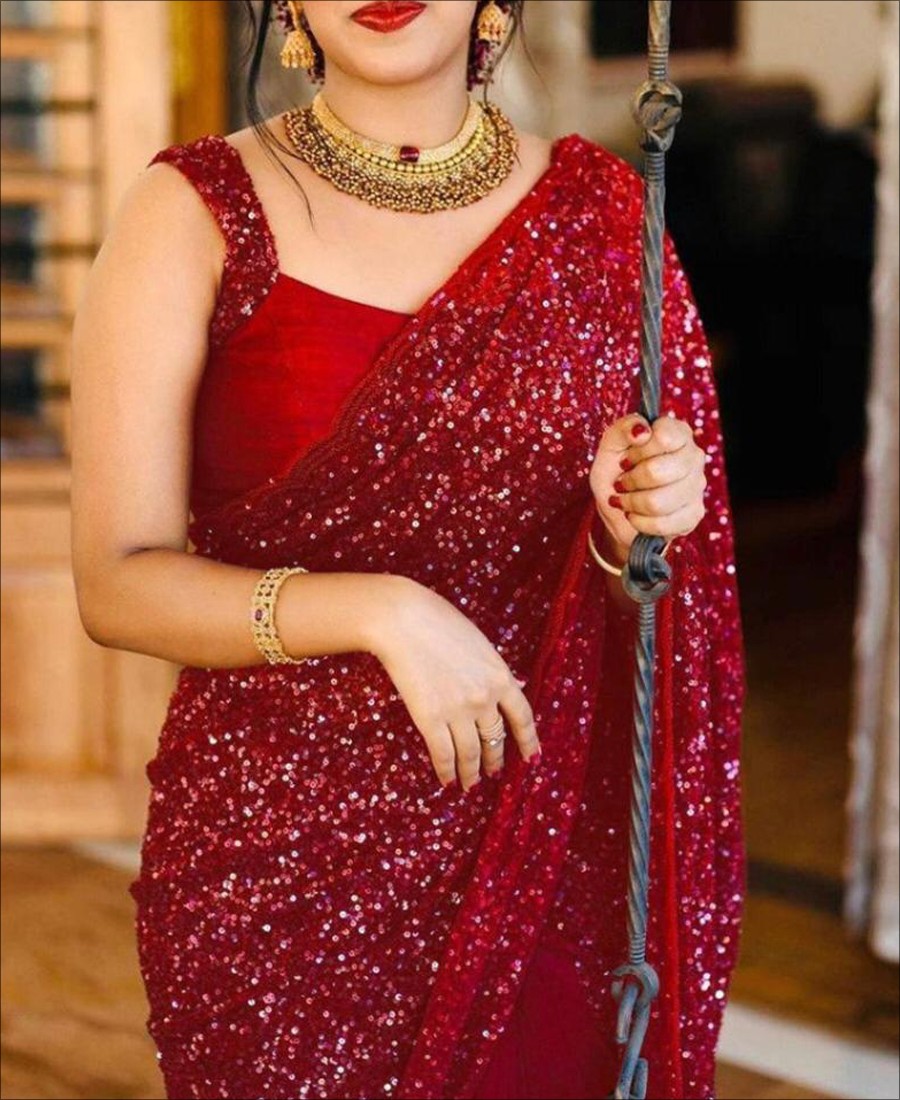 RE - Red Colored Cotton Silk Saree - Party Wear Sarees - Sarees - Indian
