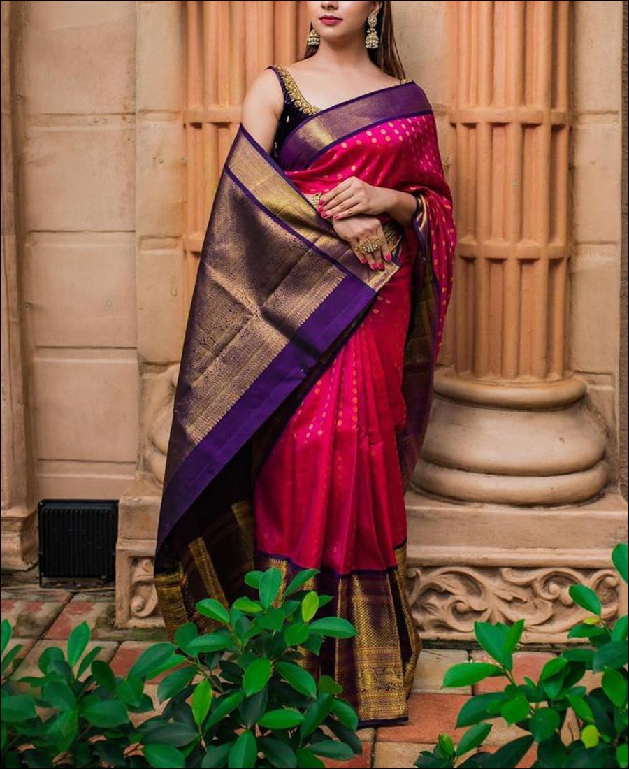SF-Pink color Soft Lichi Silk saree - New In - Indian