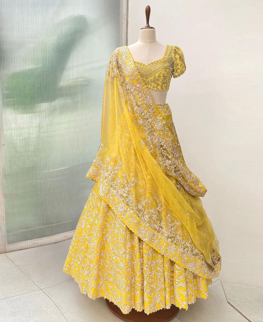 RE - Adorable Yellow Colored Jalpari Silk Lehenga Choli