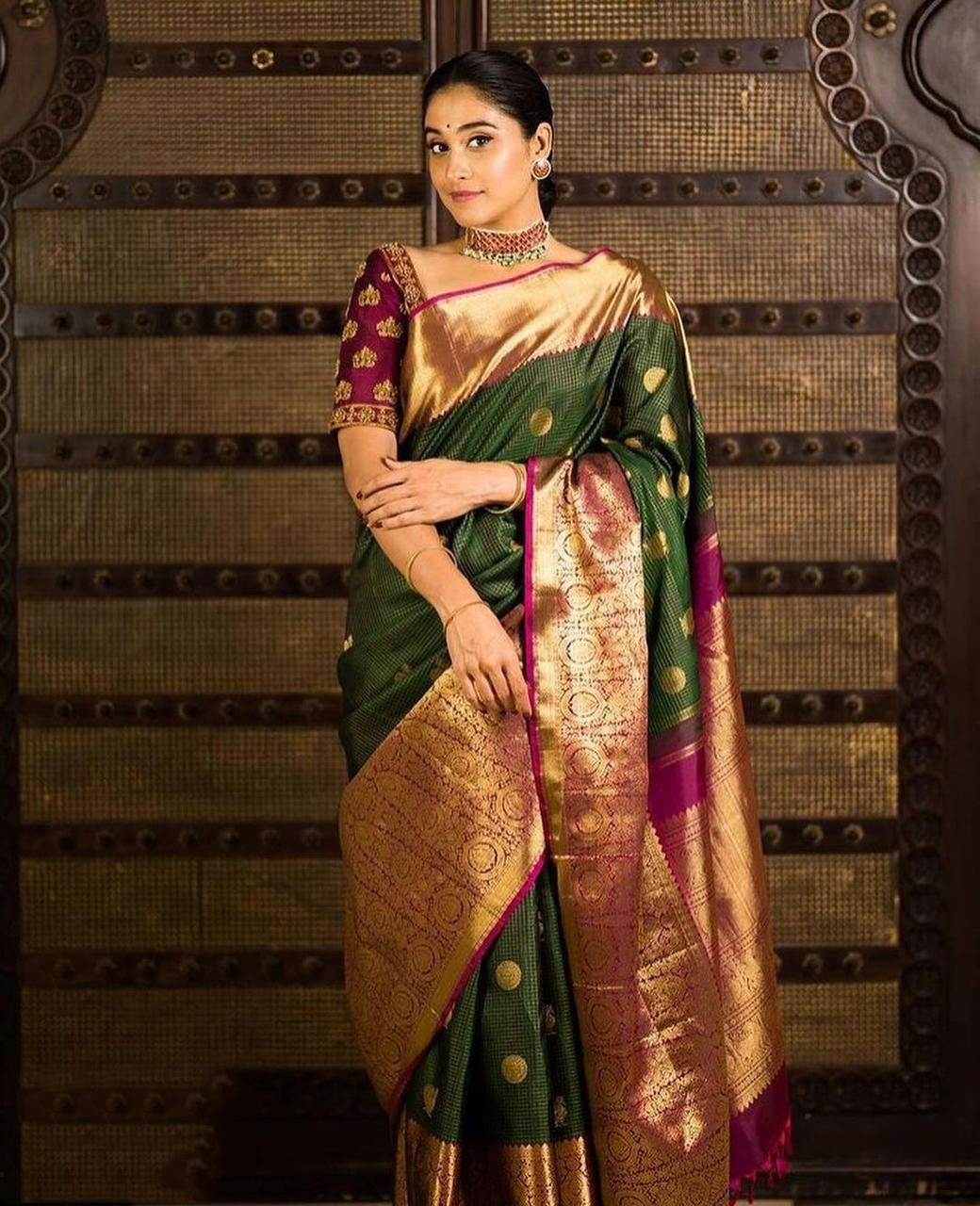 CM- Olive Green color Kanjivaram Silk saree - Featured Product
