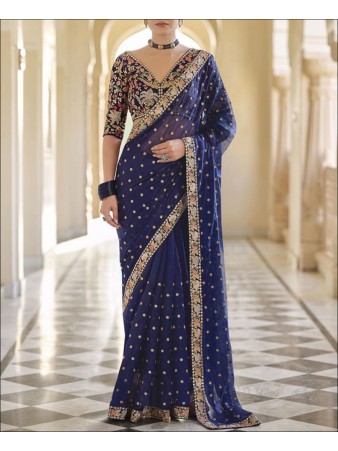 Blue color Rangoli Silk Emboidery Saree