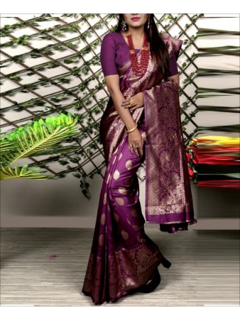 RE - Purple Colored Soft Lichi Silk Saree
