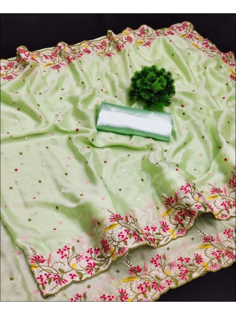 Green color Moss Chiffon Partywear Saree