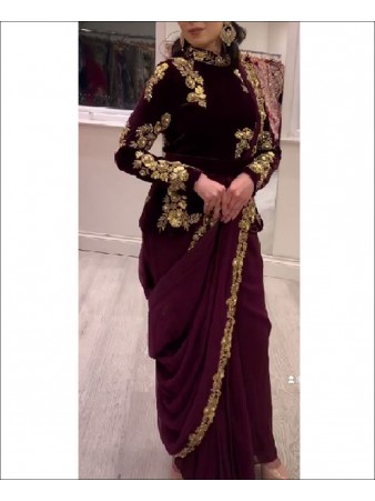 Maroon Georgette Ready to wear saree