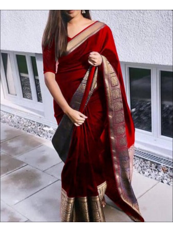 CM- Red color Lichi Silk Saree