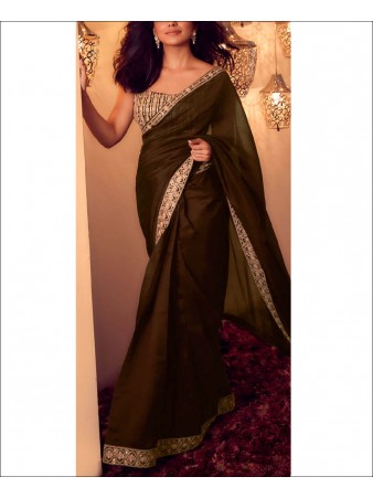 RE - Green Party Wear Designer Vichitra Silk Saree