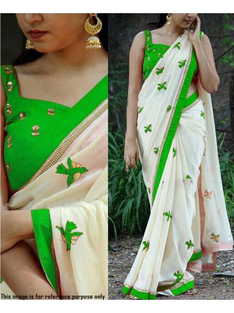 RE - Captivating green georgette embroidery saree
