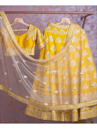 Party wear Yellow Colored Sequence Embroidery Work Lehenga Choli