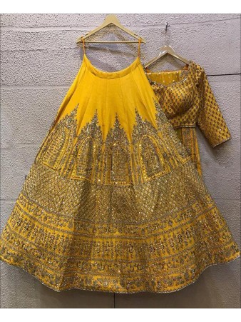 RE - Party wear zari embroidered yellow Lehenga Choli