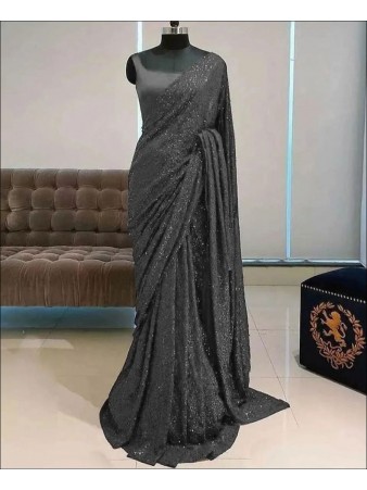 Grey heavy georgette sequence saree