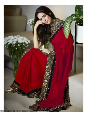 RE - Partywear red georgette sequence embroidery border saree