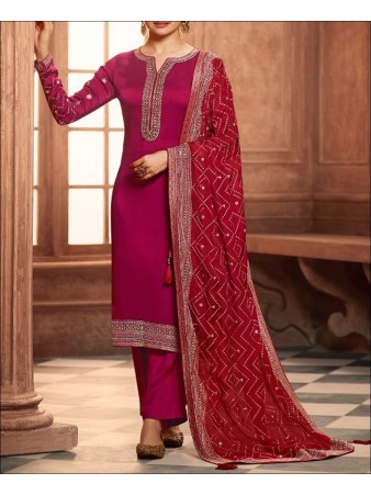 RF - Pink color Satin Georgette Palazzo Suit.