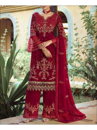 RF - Red color faux Georgette Palazzo Suit.