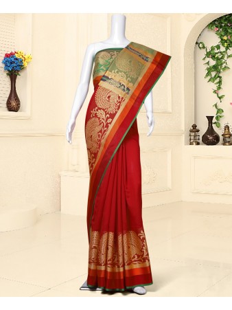PC- Zestful Red Poly Silk woven saree
