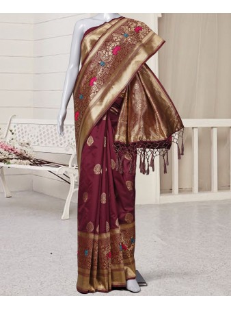 RE - Pleasing Maroon silk self weaving saree