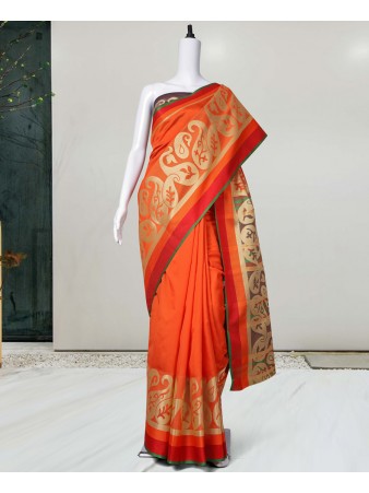 PC- Pleasing Orange Polysilk woven saree