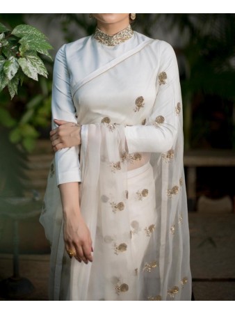 RE - Celebrity style white organza silk saree