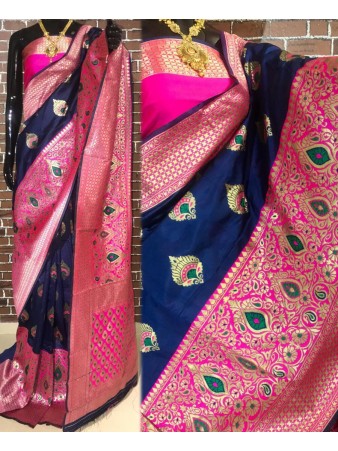 BF - Traditional Blue Banarasi kota silk saree with blouse