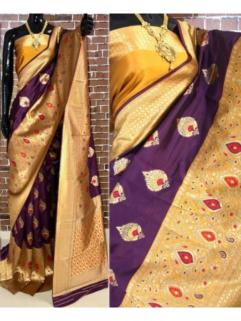 BF - Traditional Purple Banarasi kota silk saree with blouse